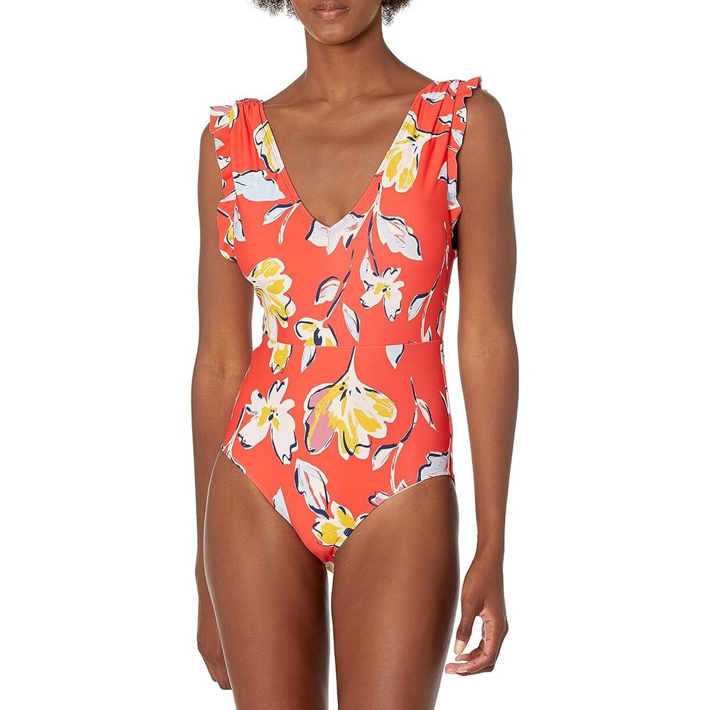 Catalina Women's Standard Ruffle Repr Floral One Piece, Red - Size XS